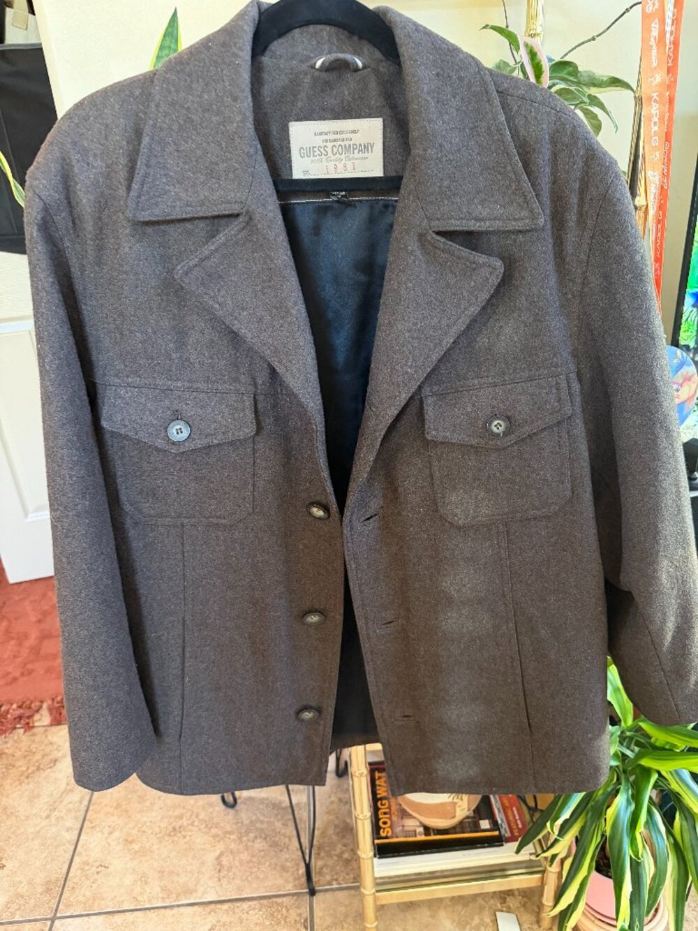 GUESS Company Men's Wool Blend Field Jacket Brown / Charcoal Gray Size M